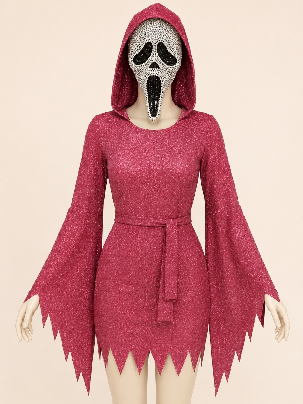 Spirit Halloween Pink Glitter Ghost Face Costume w Bling Mask L